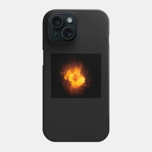 Realistic fiery explosion, orange color with sparks isolated on black background Phone Case