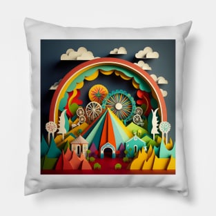 3D Effect Papercut Art - Fairground Scene Pillow