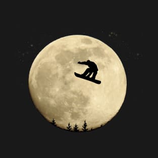 Snowboarder full moon jump in starry sky T-Shirt