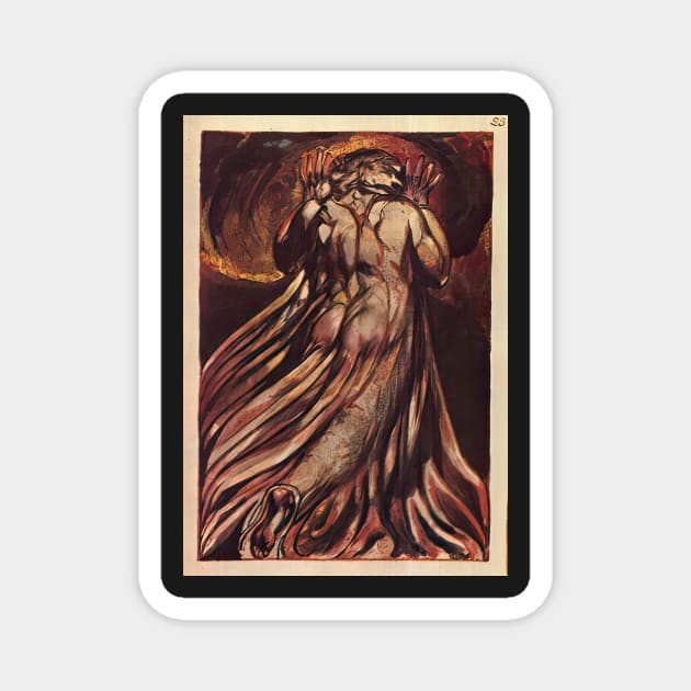 a white haired man in a long pale robe who flees from us with his hands raised 1794 - William Blake Magnet by Kollagio