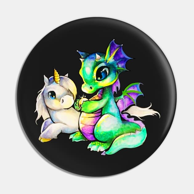 Unicorn and Dragon Awesome Graphic T shirt Pin by TeeLovely