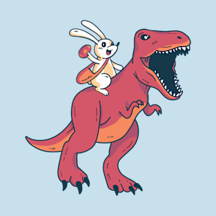 Easter Bunny Riding Red T-Rex Dinosaur T-Shirt