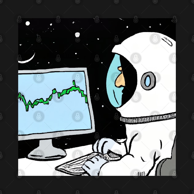 Astronaut on the Moon Checking Stock Prices by JoeHx