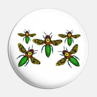 happy bees flying colorful to the hive Pin