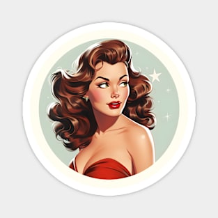 Pin up star girl red lips retro comic Magnet