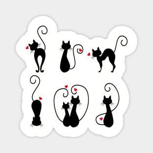 Cats 3 Black and red hearts Magnet