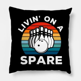 Living on a Spare for Men Women, Funny Vintage Bowler & Bowling Ball Pillow