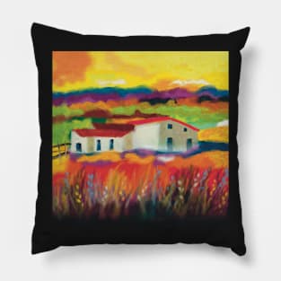 Colorful Farmhouse in Spanish Countryside Pillow