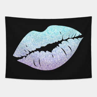 Pastel Blue Purple Ombre Faux Glitter Lips Tapestry