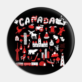 Canadian themed group of objects in red, white and black Pin