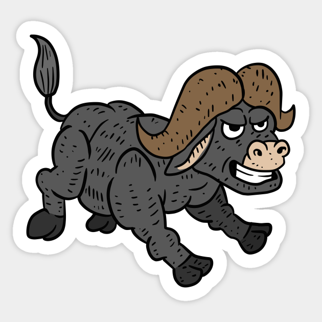 a angry african cape buffalo running. a funny cartoon animal illustration. - Buffalo - Sticker | TeePublic a angry african cape buffalo running. a funny cartoon animal illustration. - Buffalo - Sticker | TeePublic