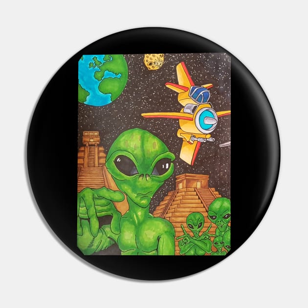 UFO Weird Alien World Pin by Mash75Art