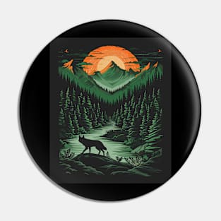 Majestic Wilderness: Lone Wolf and Mountain Landscape for her for him, men and women Pin