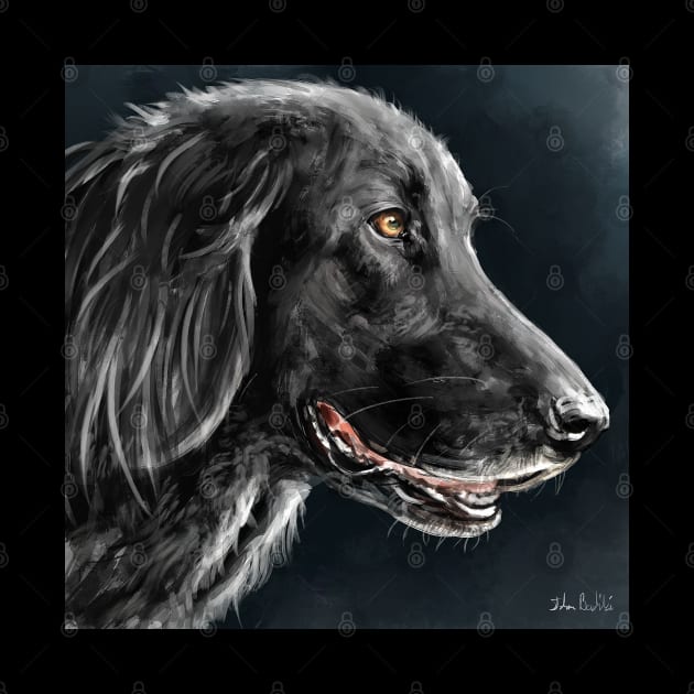 Painting of a Gorgeous Black Golden Retriever on a Dark Background by ibadishi