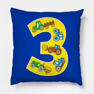 Tractor Farm Vehicles 3 Year Birthday Pillow