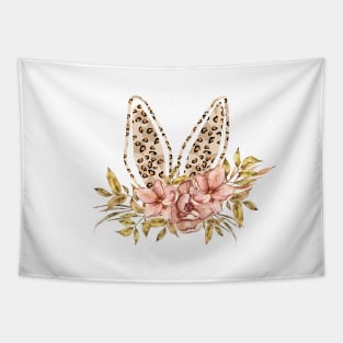 Cute leopard floral boho bunny ears illustration Tapestry