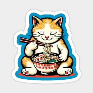 Cat eating ramen noodles Magnet