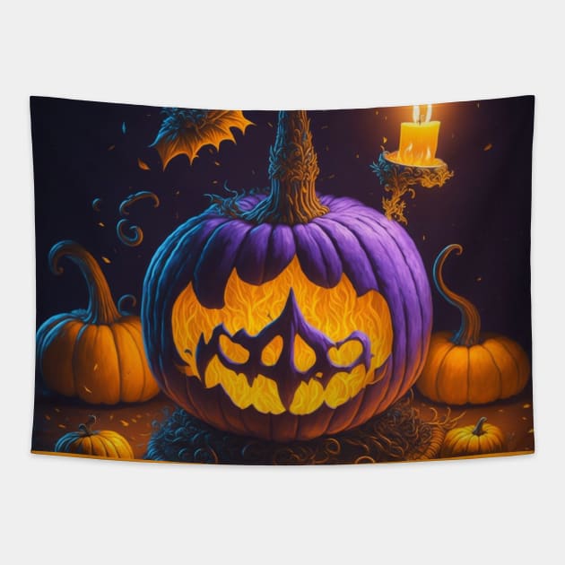 Halloween pumpkini Tapestry by Mughzilla