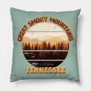 Great Smoky Mountains National Park Tennessee Retro Sunset Distressed Deign Pillow