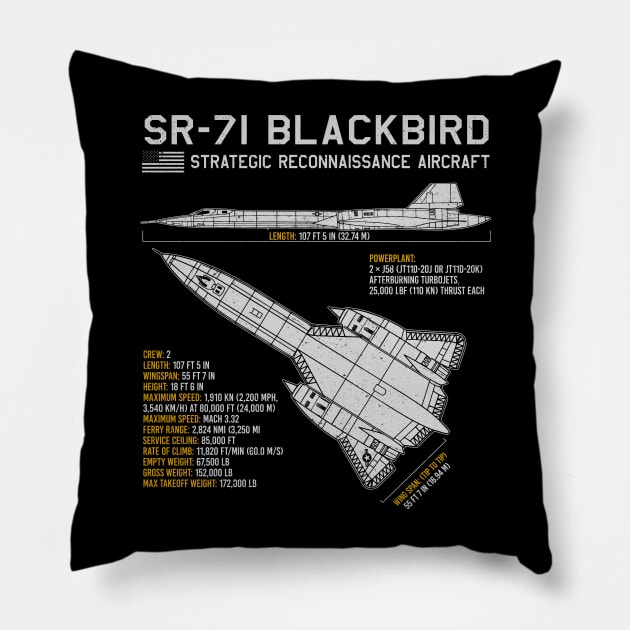 SR-71 Blackbird Blueprint US Aircraft Plane Airplane Pillow by BeesTeez