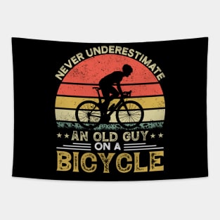 Never Underestimate An Old Guy On A Bicycle Rider Tapestry