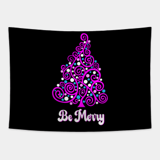 Doodle Christmas Tree "Be Merry" - Barbie Style Colors, Tapestry