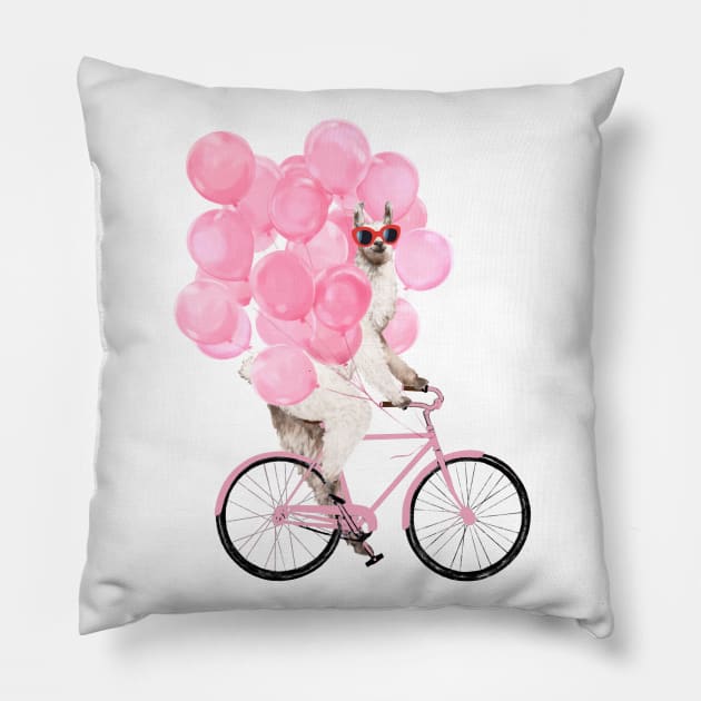 Riding Llama with Pink Balloons #1 Pillow by bignosework