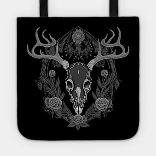 Ornate Gothic Deer Skull with Roses Tote