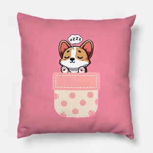 Sleepy Corgi in Polka Dot Pocket Pillow