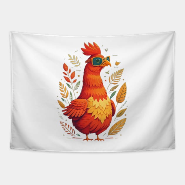 Smart Road Island Red Chicken Wearing Glasses Tapestry by Sneek661