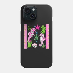 BEACH DECOR PINK SEAHORSES BEDROOM IDEAS AND MORE PINK SEAHORSE YELLOW BACKGROUND GREEN SEAWEED Phone Case