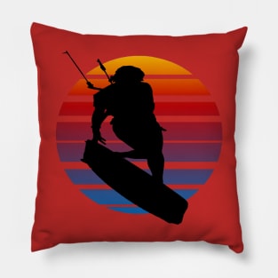 Kitesurfing Female Rider Silhouette Retro Sunset Pillow