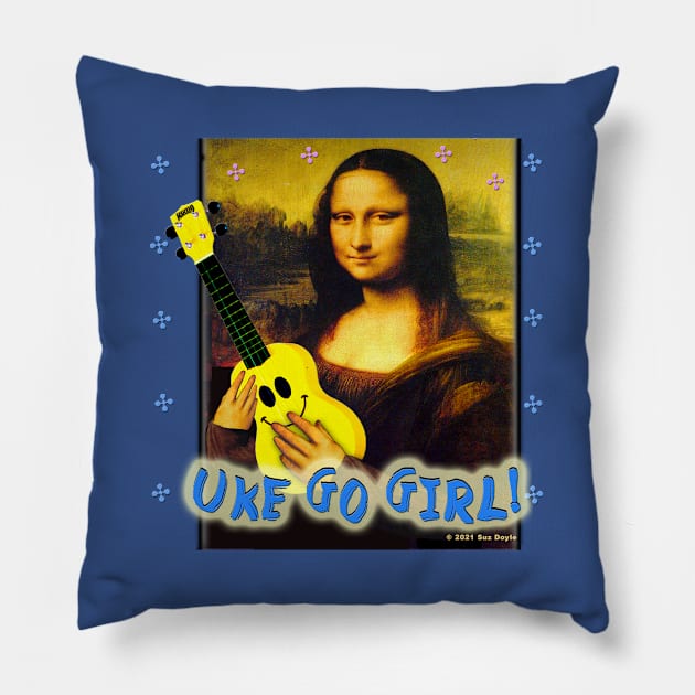 Uke Go Girl! (Mona Lisa) - Transparent background Pillow by SuzDoyle