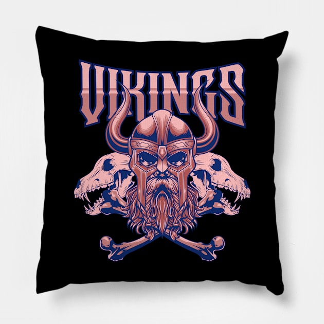 Viking Skull 7.1 Pillow by Harrisaputra