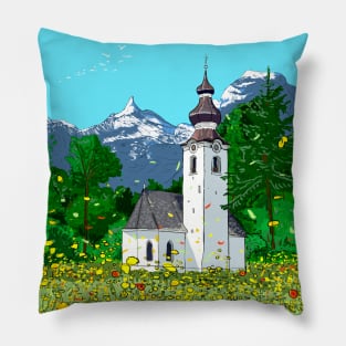 Gnadenwald Innsbruck Austria Landscape Illustration Pillow