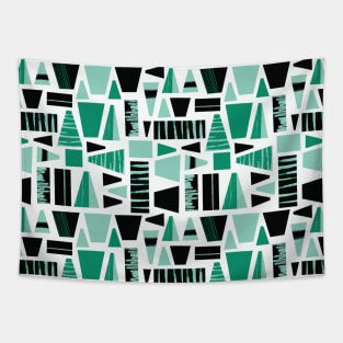 Abstract Shapes Teal Green Black Tapestry