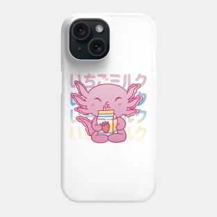 Cute Axolotl Drinking Strawberry Milk Phone Case