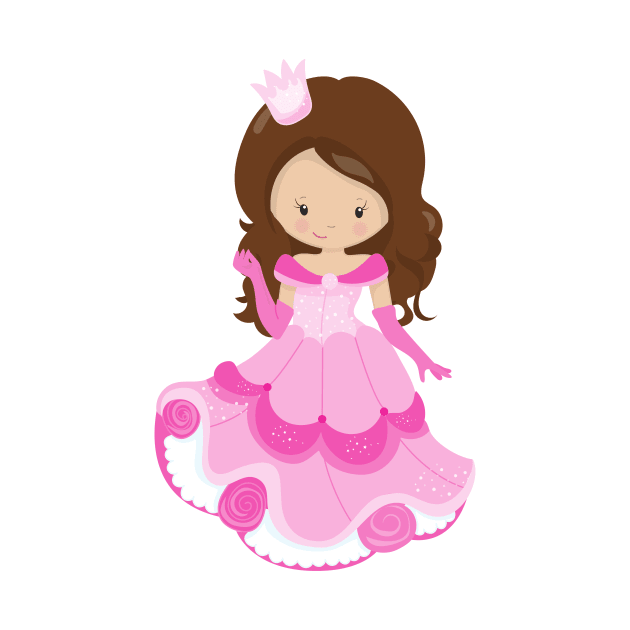 Cute Princess, Crown, Pink Dress, Brown Hair by Jelena Dunčević