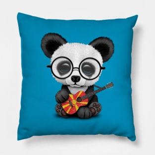 Baby Panda Playing Macedonian Flag Guitar Pillow