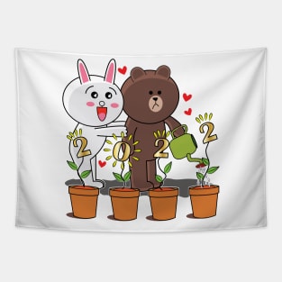 Brown Bear Cony Bunny Rabbit New Year 2022 Tapestry