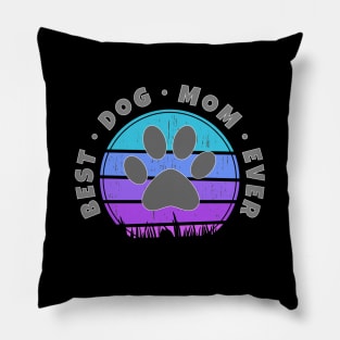 Best Dog Mom Ever Retro Sunset Vector Graphics v.5 Pillow