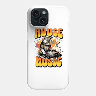 HOUSE MUSIC  - Feline Dj On Decks 3 (Black/Orange) Phone Case