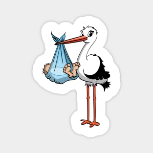 The stork who delivers the baby boy. Vector gender illustration. Magnet