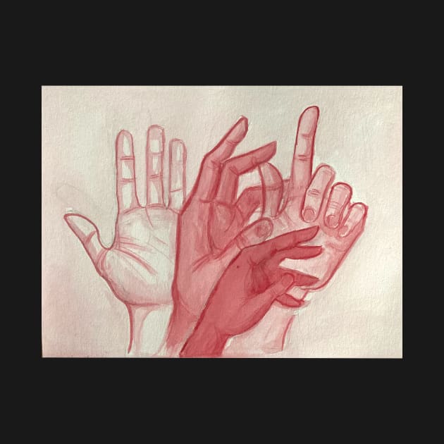 Vintage Abstract hands red watercolor/Aquarelle traditional painting by loulou-artifex