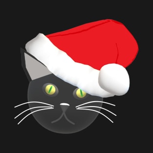 Christmas Kitty Cat Wearing a Santa Hat (Black Background) T-Shirt