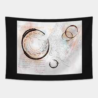 Abstract Closed Circles with stitching, lettering in muted pastel colors Tapestry