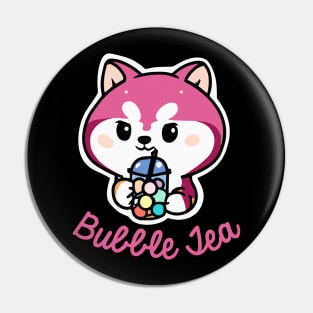 Husky Bubble Tea Dog Owner Retro Funny Dog Pin