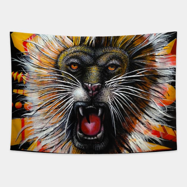 Gold Lion Tapestry by SeanKalleyArt