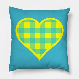 Yellow and Blue Buffalo Plaid Heart Pillow