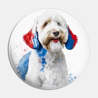 [AI Art] Red, blue and white Labradoodle Pin